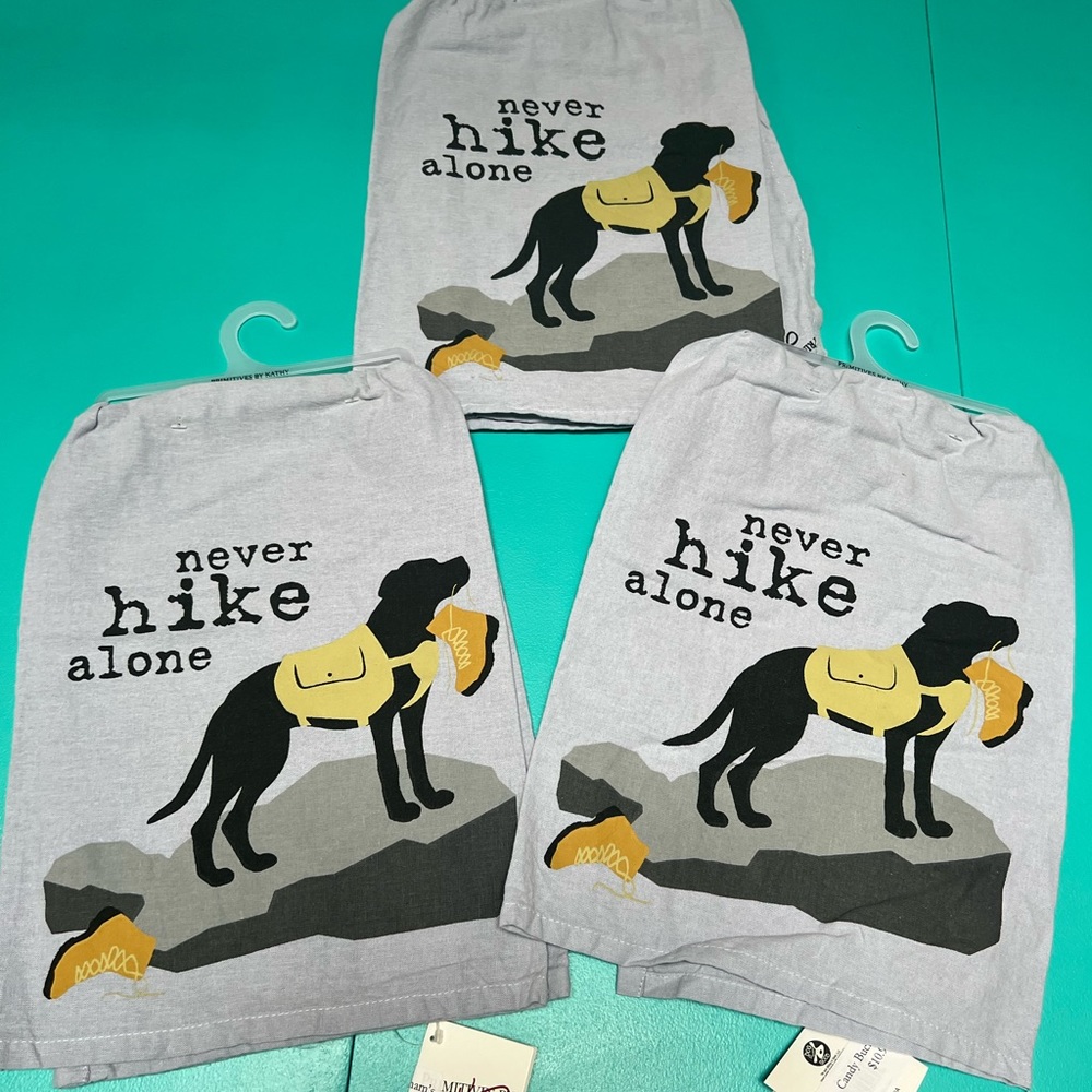 5/$20 never hike alone tea towel
